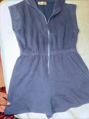Navy Blue Zip-Front Sleeveless Romper